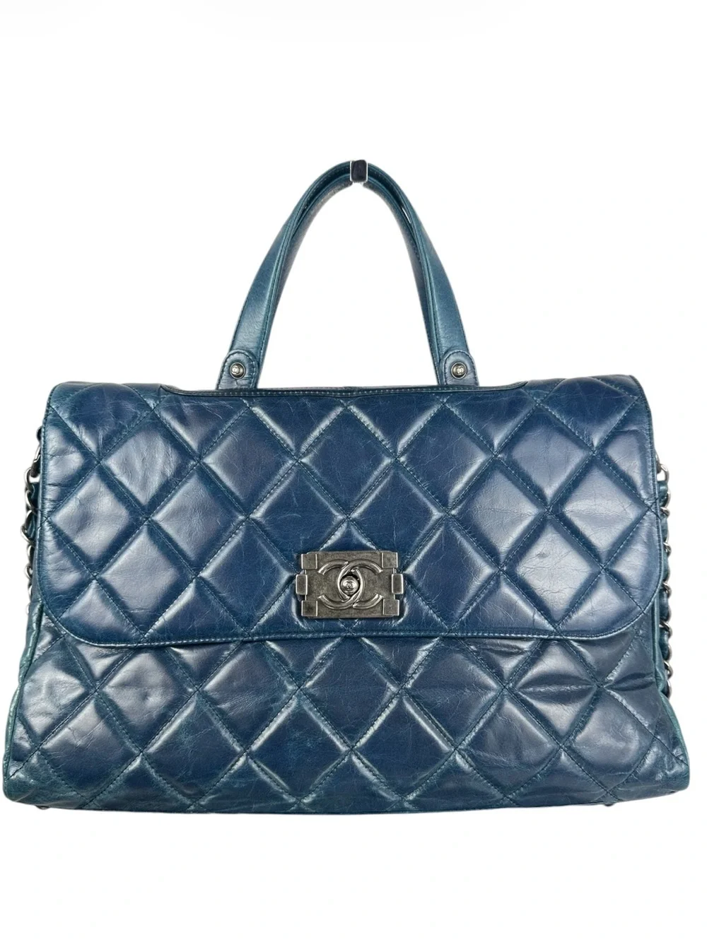 CHANEL Blue Quilted Leather Boy Tote / Shoulder Bag – Ruthenium Hardware